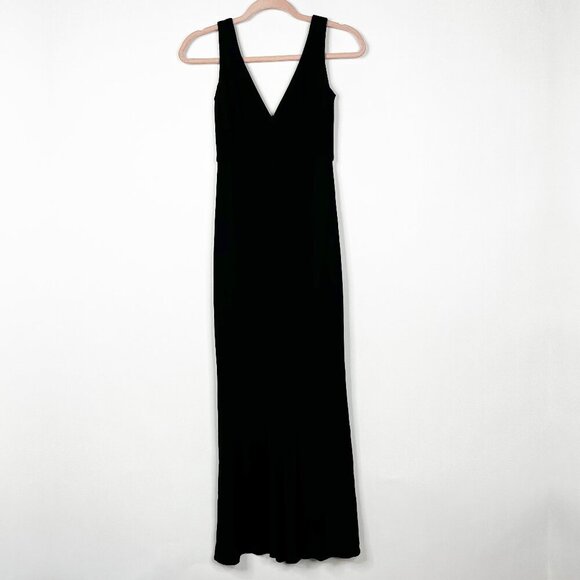 2/$30 ABS Allen Schwartz Jersey Deep V Low Back Evening Gown Black XS #8948 - Picture 3 of 9